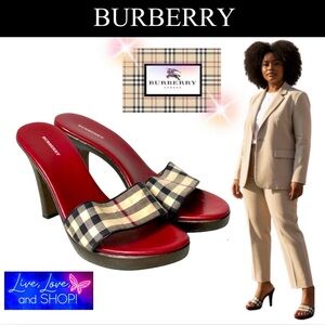BURBERRY Signature Monogram Red Leather Heels, Authentic. EUC